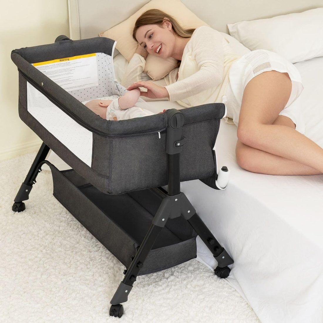 BCOL 3-in-1 Bedside Bassinet with Mosquito Net, Dark Grey